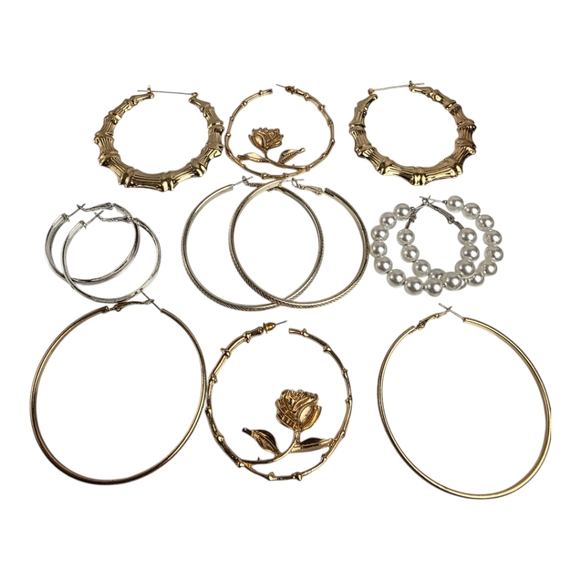 Elegant Gold and Silver Hoop Earrings Set‎ - Picture 1 of 7